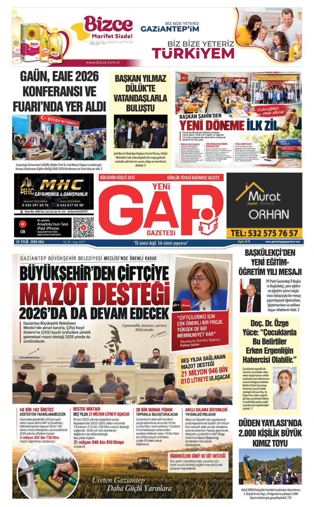 15 EYL&Uuml;L 2026