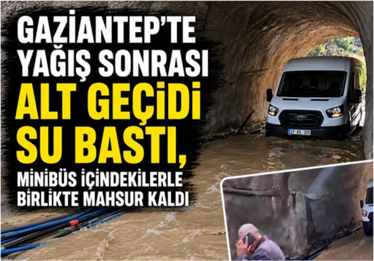 Yağış sonrası alt ge&ccedil;idi su bastı, minib&uuml;s i&ccedil;indekilerle birlikte mahsur kaldı